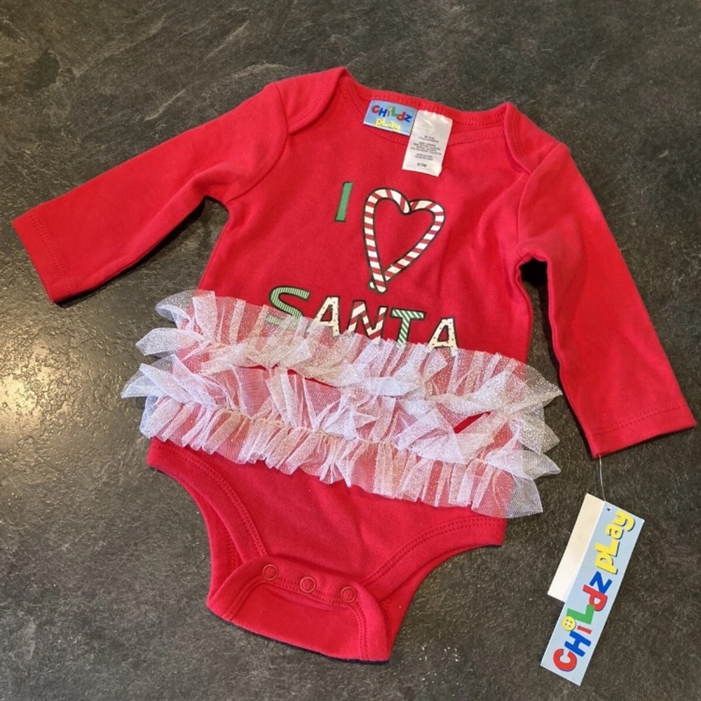 Girls I Love Santa red long sleeve Santa Christmas one piece size 0/3 months NWT